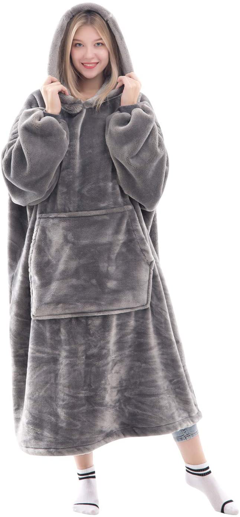 Waitu Wearable Blanket Sweatshirt for Women and Men, Super Warm and Cozy Giant Blanket Hoodie, Thick Flannel Blanket with Sleeves and Giant Pocket - Dark Gray Arts & Entertainment > Party & Celebration > Gift Giving Waitu B Adult 