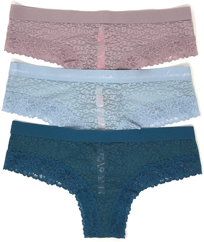 Victoria'S Secret Pink Cheekster Panty Set of 3  Victoria's Secret Lace Mauve / Light Teal / Teal Medium 
