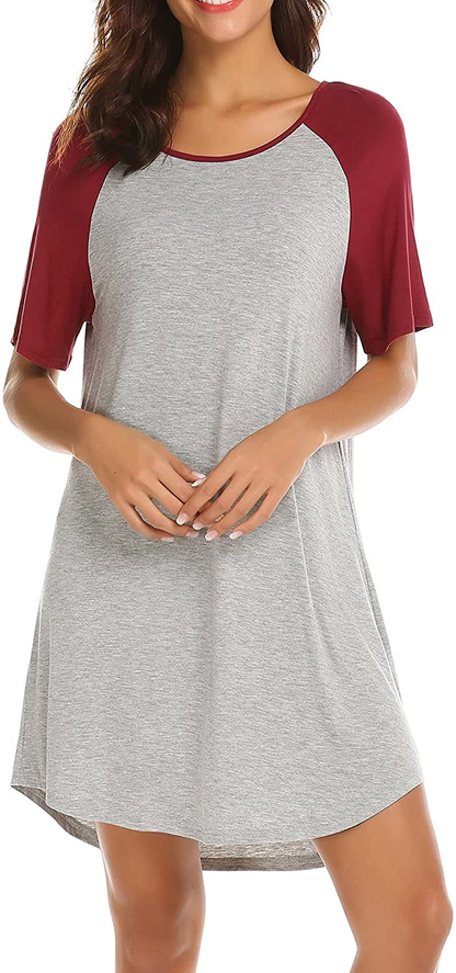 Ekouaer Short Sleeve Nightgown Raglan Sleepshirt Color Block Nightshirt Lounge Dress Casual Sleepwear for Women Apparel & Accessories > Clothing > Sleepwear & Loungewear > Nightgowns Kylie Max   