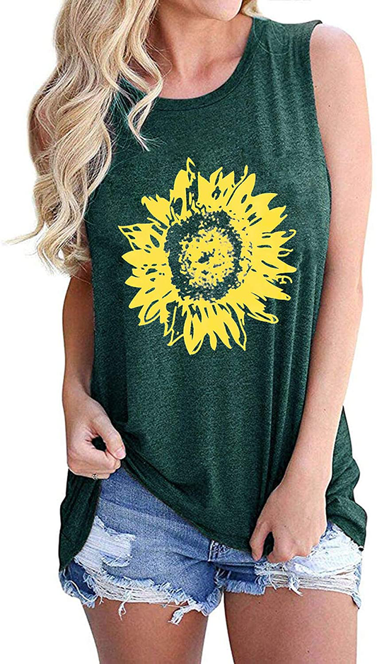 JINTING Summer Sunflower Graphic Tank Tops for Women Graphic Tank Tops Sleeveless Graphic Tee Shirts Letter Print Tank Top Apparel & Accessories > Clothing > Activewear Kylie Max   