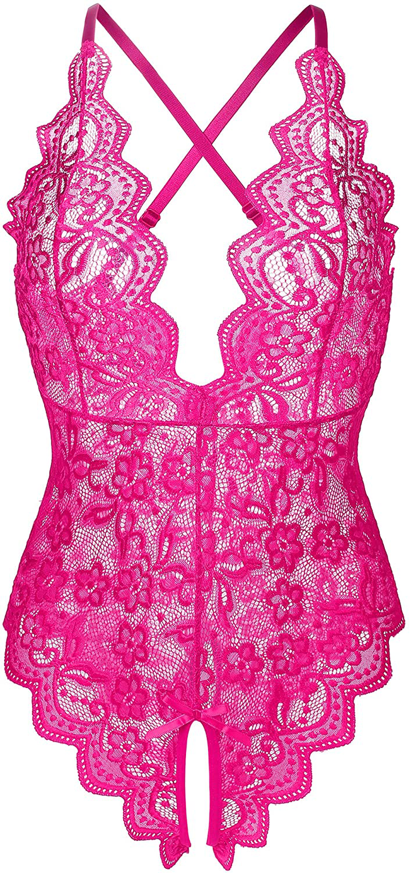 Donnalla Women's One Piece Teddy Plunging Lace Bodysuit Elegant Honeymoon Lingerie Apparel & Accessories > Clothing > Underwear & Socks > Lingerie Donnalla Rose Red Small 