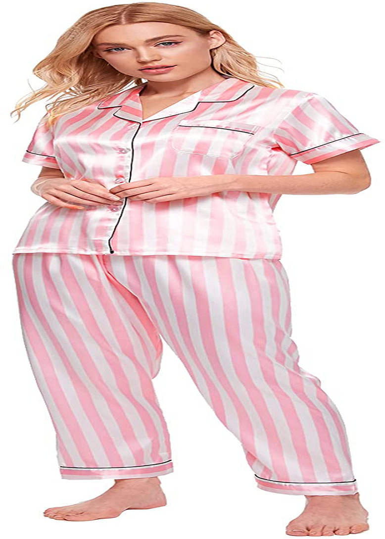 WDIRARA Women'S Silk Satin Pajama Set 4 Pieces Sleepwear Loungewear Pj Sets Apparel & Accessories > Clothing > Sleepwear & Loungewear Kylie Max   