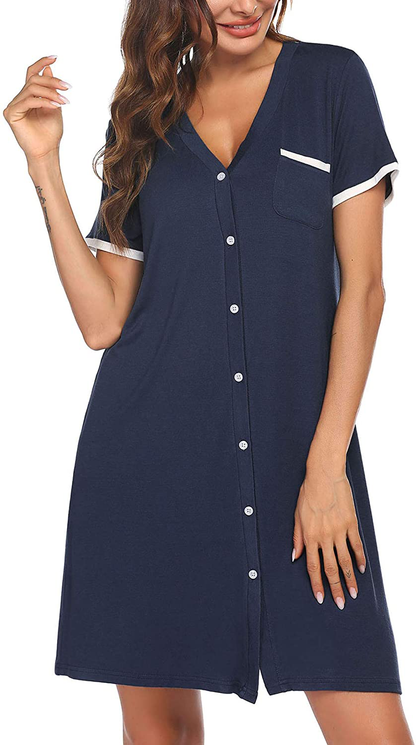 Ekouaer Short Sleeve Nightgowns for Women, Women'S Button down Sleepwear Classical Sleep Shirt Dress Apparel & Accessories > Clothing > Sleepwear & Loungewear > Nightgowns Kylie Max   