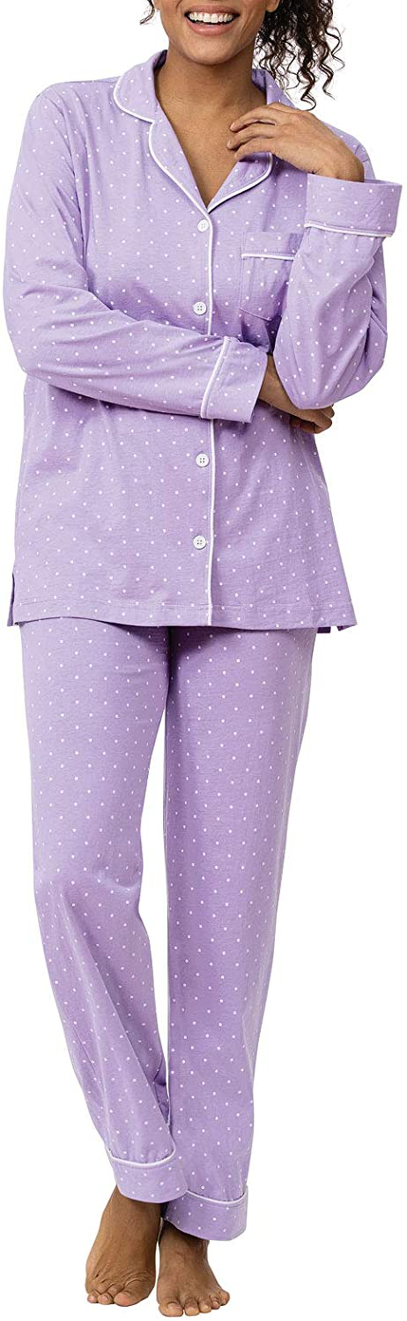 PajamaGram Pajama Set for Women - Cotton Jersey Pajamas Women Apparel & Accessories > Clothing > Sleepwear & Loungewear > Pajamas PajamaGram Lavender - Pin Dot Medium 