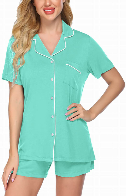 Ekouaer Pajamas Set Short Sleeve Sleepwear Womens Button Down Nightwear Soft Pj Lounge Sets XS-XXL Apparel & Accessories > Clothing > Sleepwear & Loungewear > Pajamas Ekouaer Celadon Green Large 
