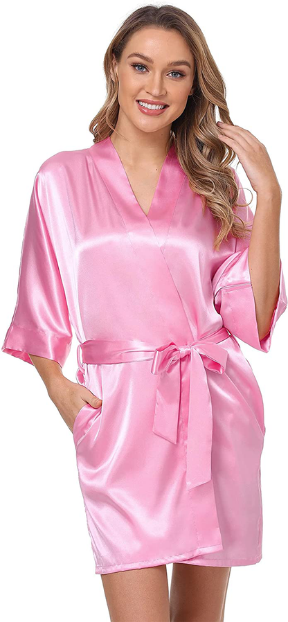 The Bund Women'S Short Robes Lace Bride Bridesmaids Sexy Bathrobe Satin Spa Robe Pure Color Apparel & Accessories > Clothing > Sleepwear & Loungewear > Robes The Bund   