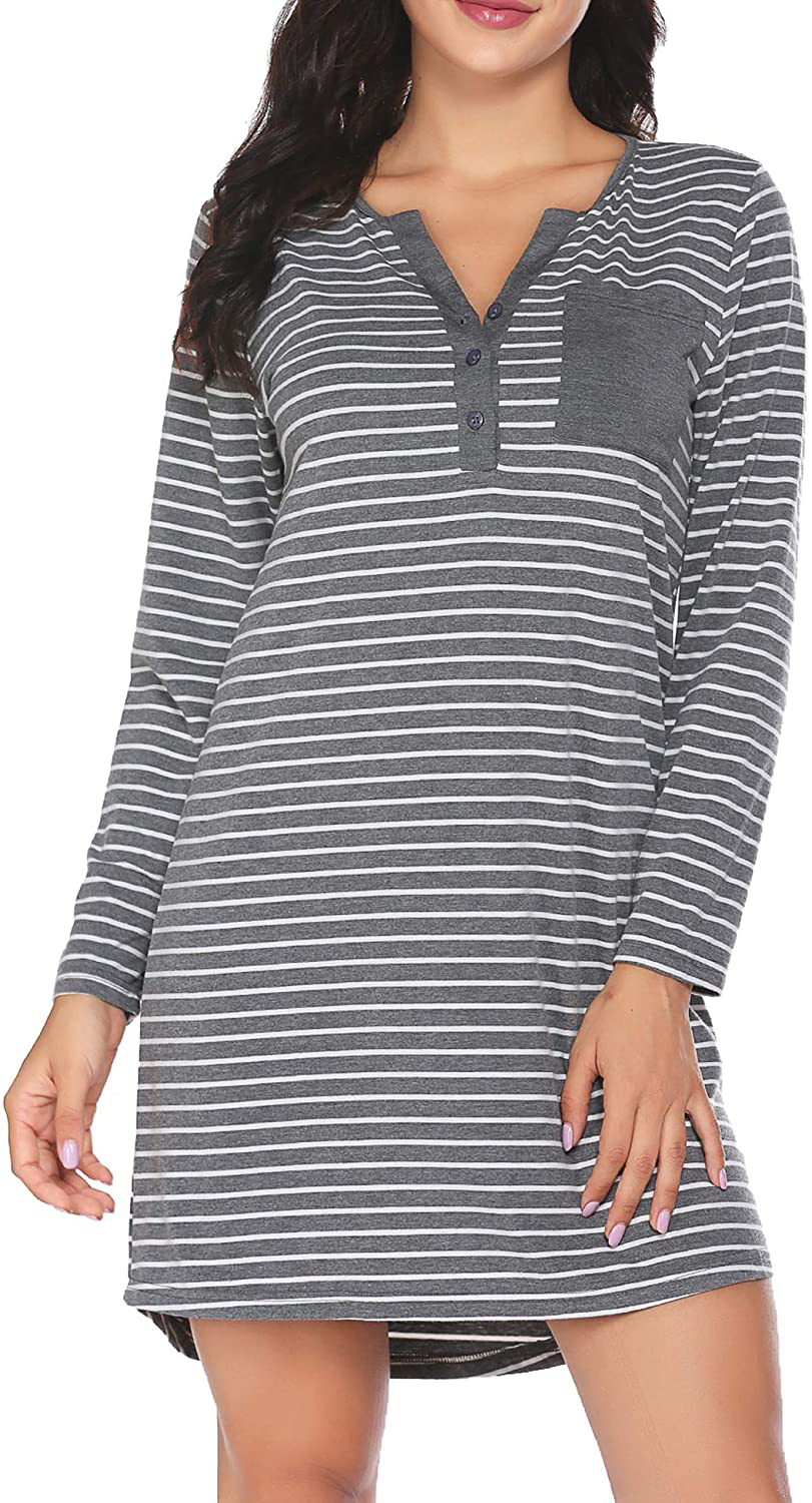 Ekouaer Women'S Nightshirt Long Sleeve Button down Nightgown V-Neck Sleepwear Short Sleeve Pajama Dress Apparel & Accessories > Clothing > Sleepwear & Loungewear > Nightgowns Kylie Max   