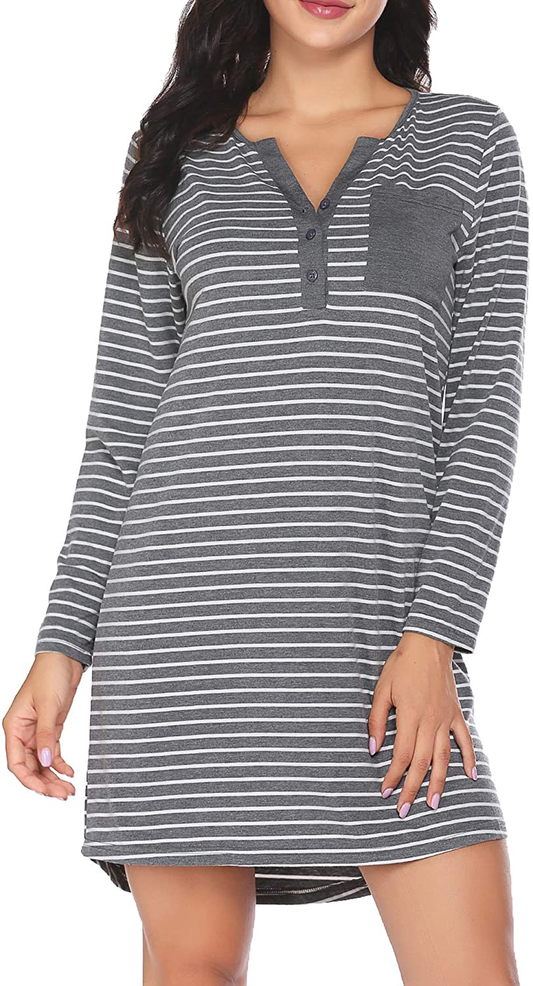 Ekouaer Women'S Nightshirt Long Sleeve Button down Nightgown V-Neck Sleepwear Short Sleeve Pajama Dress Apparel & Accessories > Clothing > Sleepwear & Loungewear > Nightgowns Kylie Max   