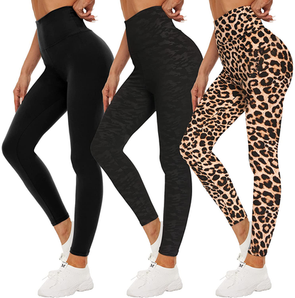 QGGQDD 3 Pack Black High Waisted Leggings for Women - Buttery Soft Workout Yoga Athletic Leggings Apparel & Accessories > Clothing > Activewear QGGQDD Black/ Black Camouflage/ Leopard Large-X-Large 