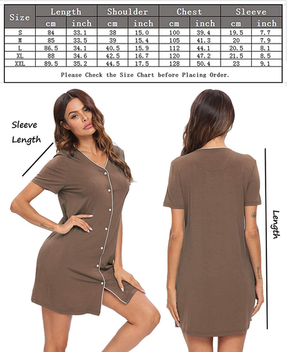 SWOMOG Women'S Button down Nightgown Short Sleeve Nightshirt V-Neck Sleepwear Boyfriend Sleepshirt Pajama Dress Apparel & Accessories > Clothing > Sleepwear & Loungewear > Nightgowns Kylie Max   
