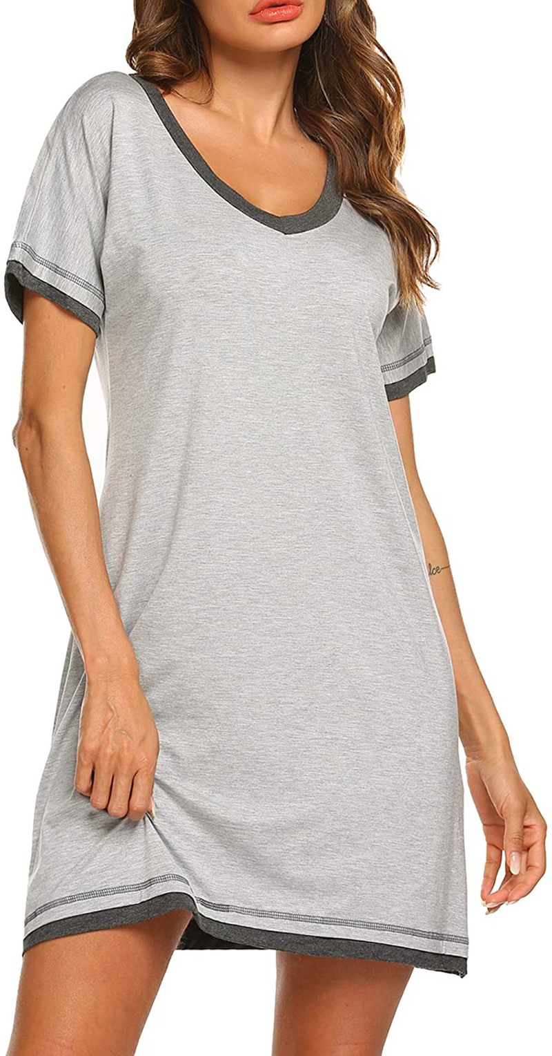 Ekouaer Nightgowns for Womens Short Sleeve Nightdress V Neck Nightshirt Comfy Sleep Shirt S-XXL Apparel & Accessories > Clothing > Sleepwear & Loungewear > Nightgowns Kylie Max   