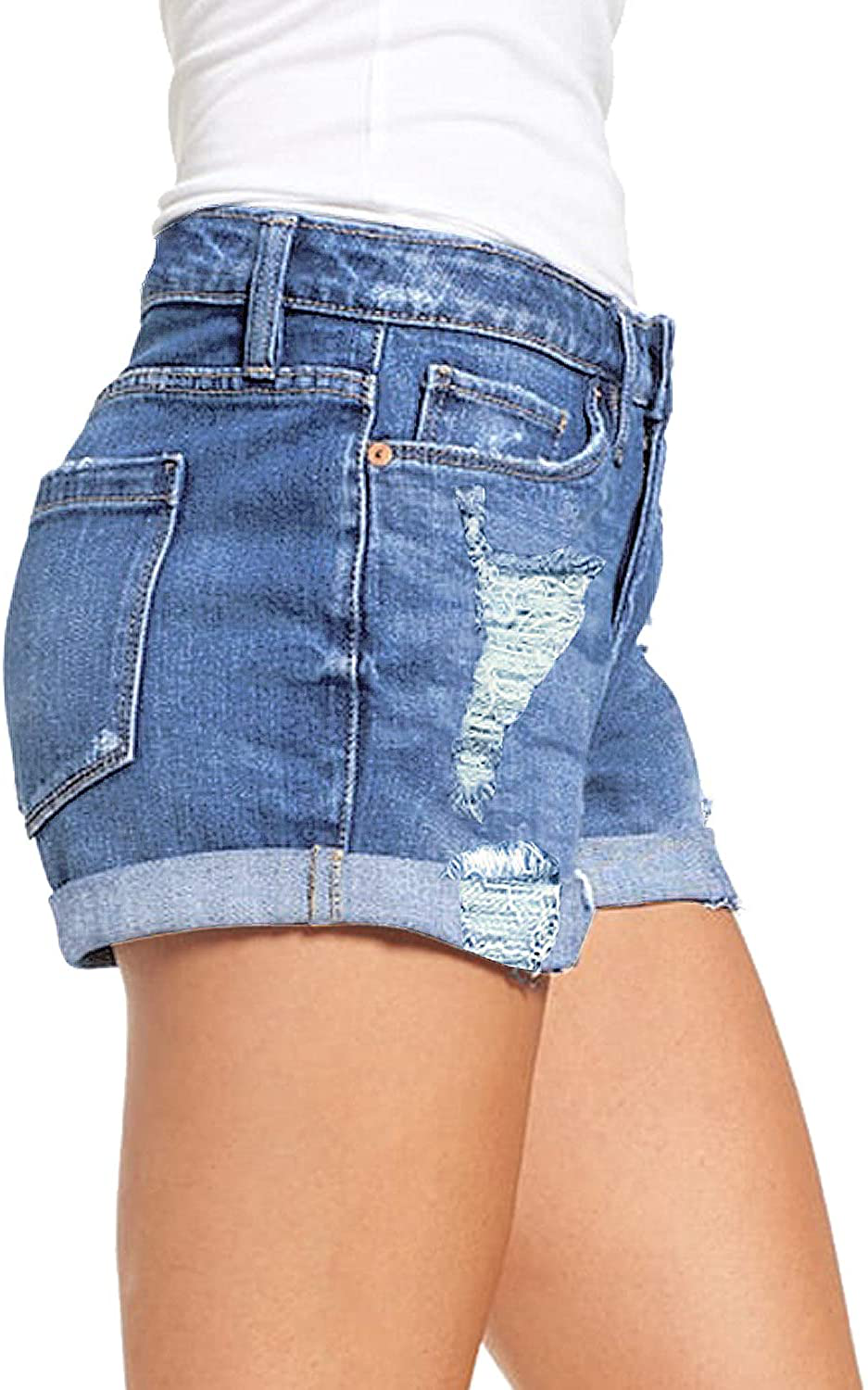 Luvamia Women'S Ripped Denim Jean Shorts High Waisted Stretchy Folded Hem Short Jeans Apparel & Accessories > Clothing > Shorts Kylie Max   