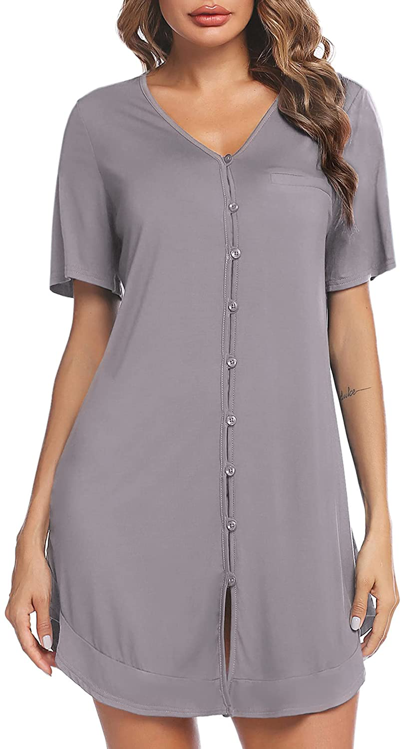 Avidlove Women'S Nightshirt Short Sleeve Button down Nightgown V-Neck Boyfriend Sleepshirt Pajama Dress Apparel & Accessories > Clothing > Sleepwear & Loungewear > Nightgowns Kylie Max   