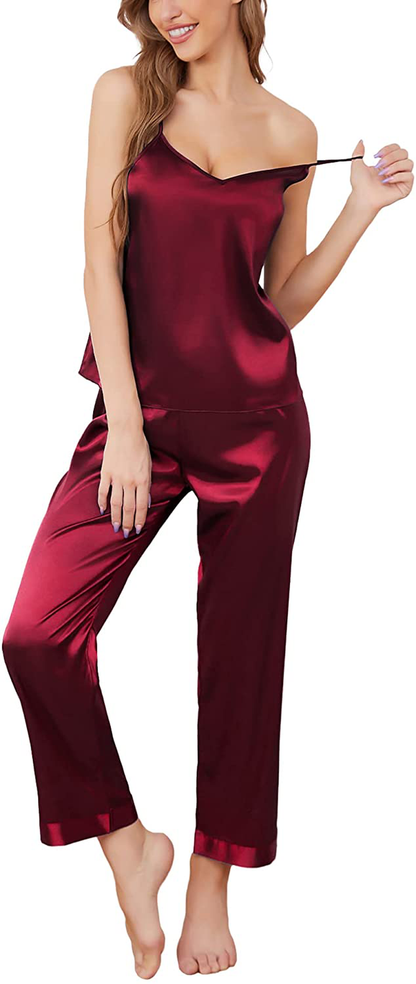 SWOMOG Women'S Satin Pajama Set Silk Sleepwear Cami Nightwear Sexy Lingerie 2 Piece Top and Pants Pj Set Apparel & Accessories > Clothing > Sleepwear & Loungewear Kylie Max   