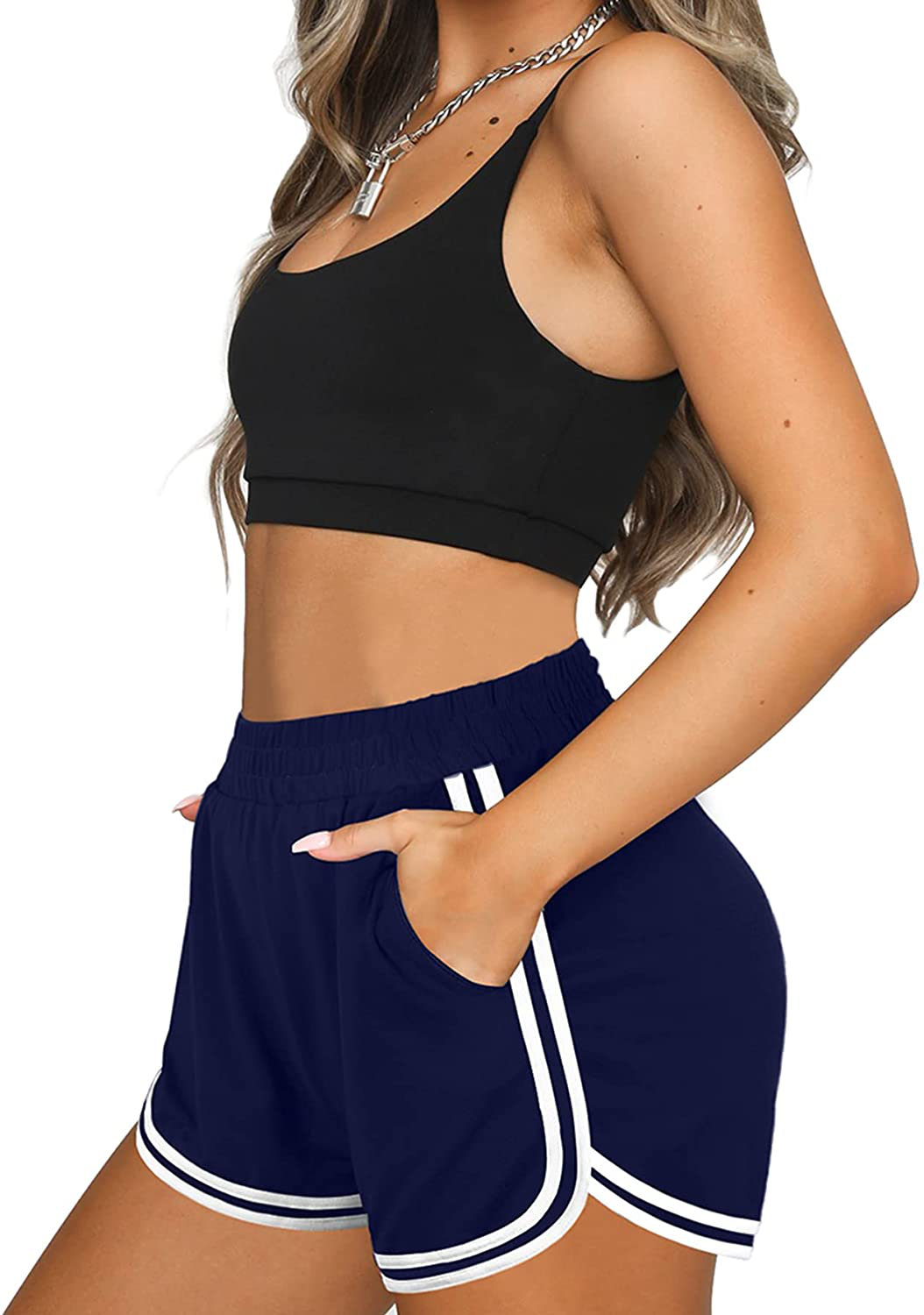 OFEEFAN Womens Athletic Shorts with Pockets Workout Running Summer Lounge Dolphin Shorts Apparel & Accessories > Clothing > Shorts Kylie Max   