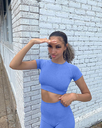 OYS Women'S Yoga 2 Piece Outfits Workout Running Crop Top Seamless High Waist Sports Shorts Sets Apparel & Accessories > Clothing > Underwear & Socks > Lingerie OYS   