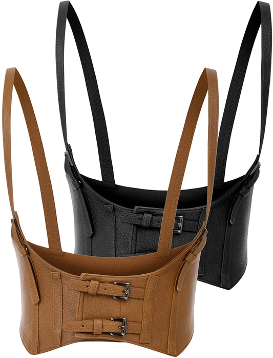 KANCY KOLE Women Fashion Faux Leather Waist Belt Steampunk Underbust Corset Apparel & Accessories > Clothing > Underwear & Socks > Lingerie KANCY KOLE Black+brown Small 
