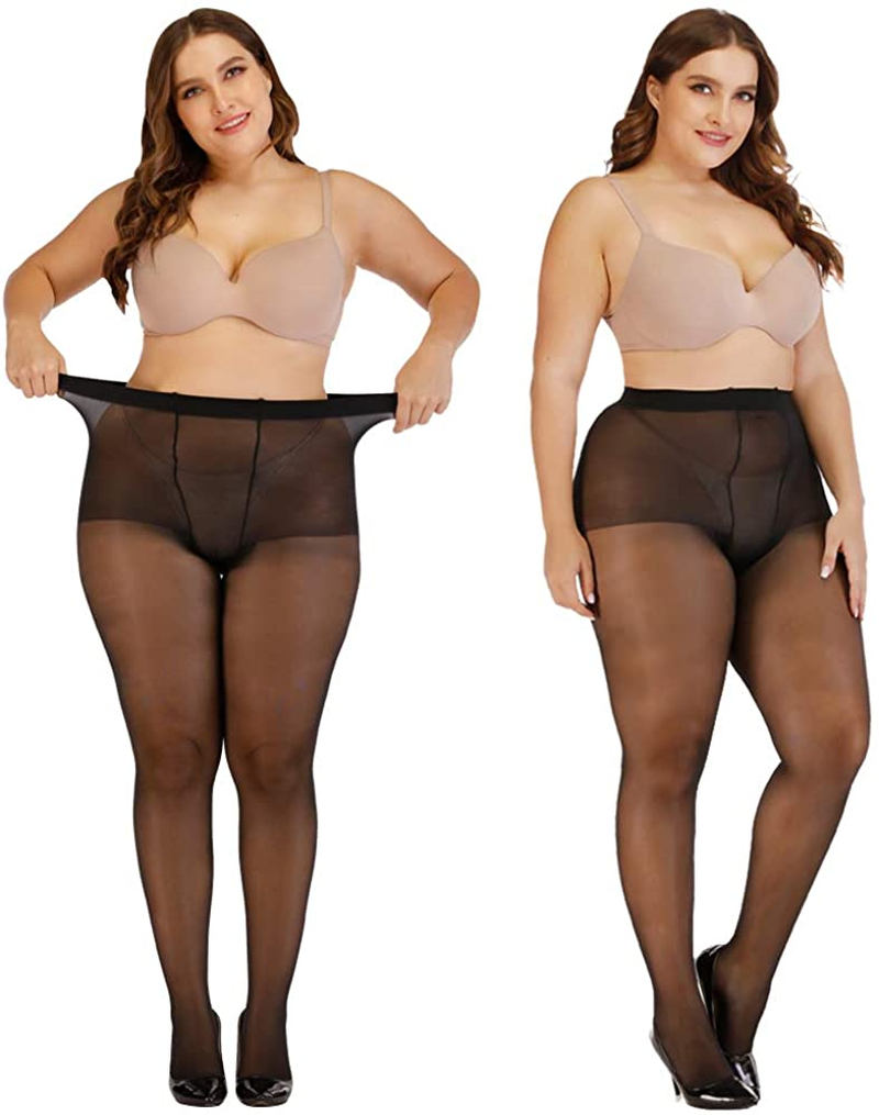 ARRUSA Super Durable plus Size Tights, High Waist Control Top Sheer Pantyhose, Shiny Nylon Thigh High Stockings for Women… Apparel & Accessories > Clothing > Underwear & Socks > Shapewear ARRUSA 2packs Black  
