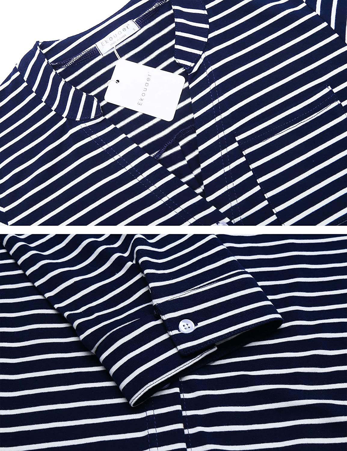 Ekouaer Women'S Nightgown Striped Sleepwear 3/4 Sleeves Nightshirts Soft Button Sleep Dress Apparel & Accessories > Clothing > Sleepwear & Loungewear > Nightgowns Kylie Max   