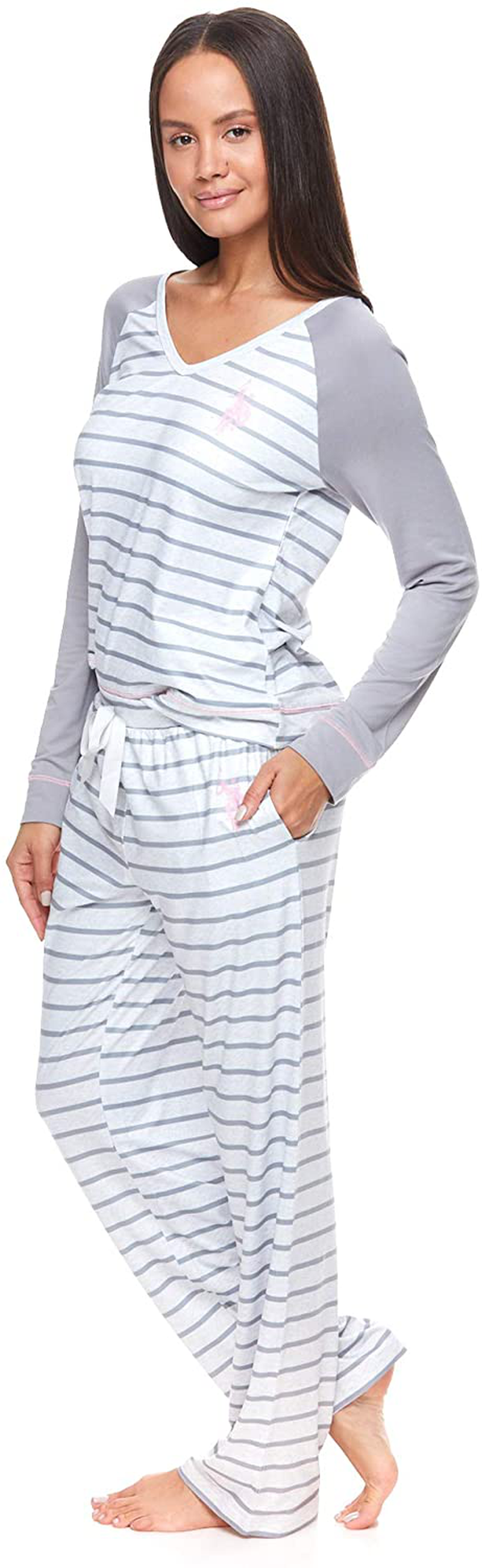 U.S. Polo Assn. Womens Pajamas Set with Pockets - Long Sleeve Shirt and Pajama Pants Loungewear Set Apparel & Accessories > Clothing > Sleepwear & Loungewear > Pajamas U.S. Polo Assn. Light Heather Grey Medium 