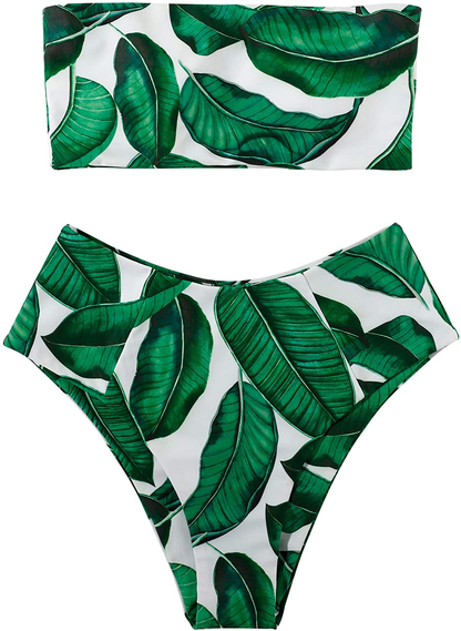 OMKAGI Women's 2 Pieces Bandeau Bikini Swimsuits Off Shoulder High Waist Bathing Suit High Cut Apparel & Accessories > Clothing > Swimwear OMKAGI 24-green Medium 