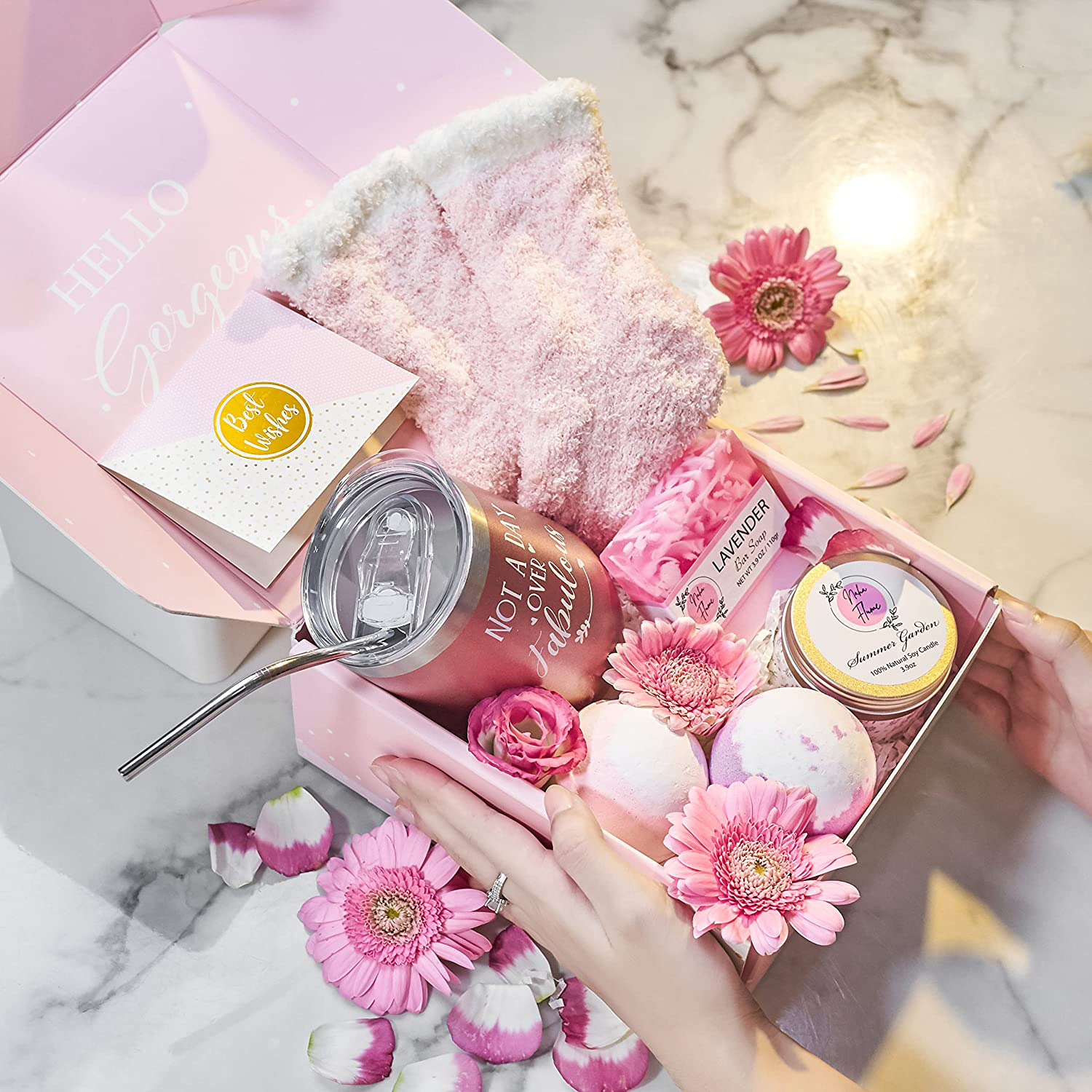 Birthday Gifts for Women - Spa Wine Tumbler Gift Box | Christmas Gifts for Women | Care Package | Self Care Gifts for Women - Get Well Soon Gifts for Women - Not a Day Over Fabulous Gifts for Women Arts & Entertainment > Party & Celebration > Gift Giving Naha Flume   
