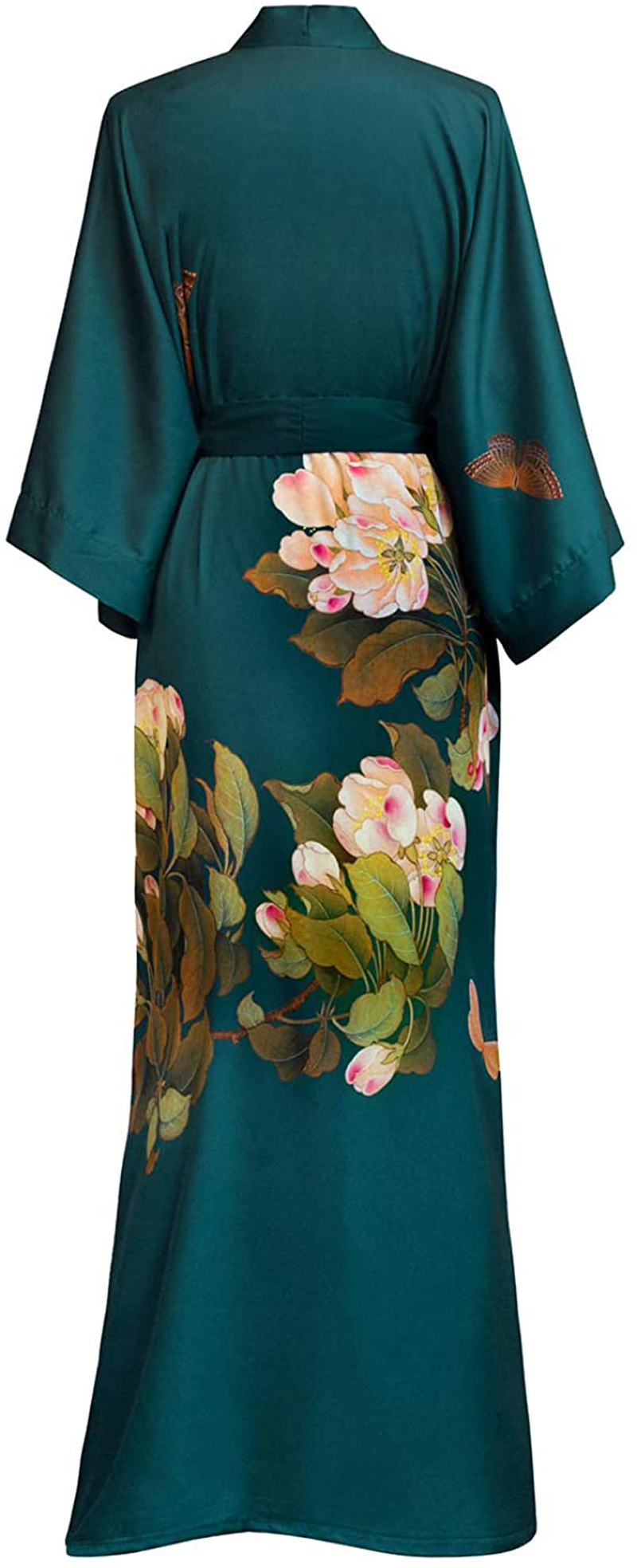 Women'S Charmeuse Kimono Robe Long - Watercolor Floral Apparel & Accessories > Clothing > Sleepwear & Loungewear > Robes OLDSHANGHAI   