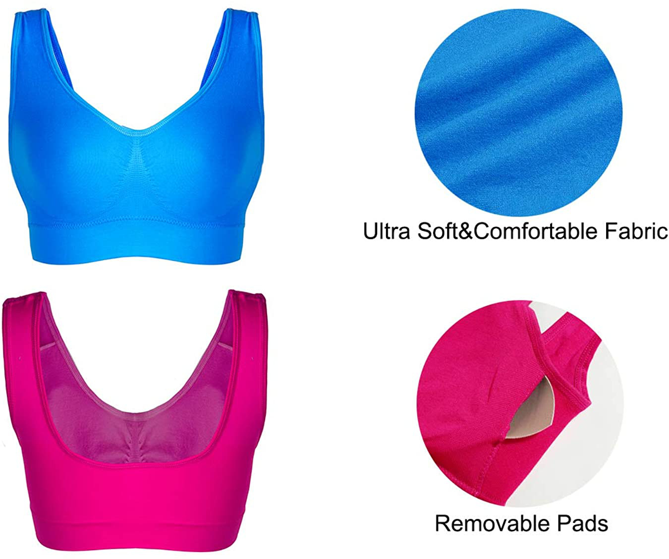 Lemef 3-Pack Seamless Sports Bra Wirefree Yoga Bra with Removable Pads for Women Apparel & Accessories > Clothing > Underwear & Socks > Bras Kylie Max   