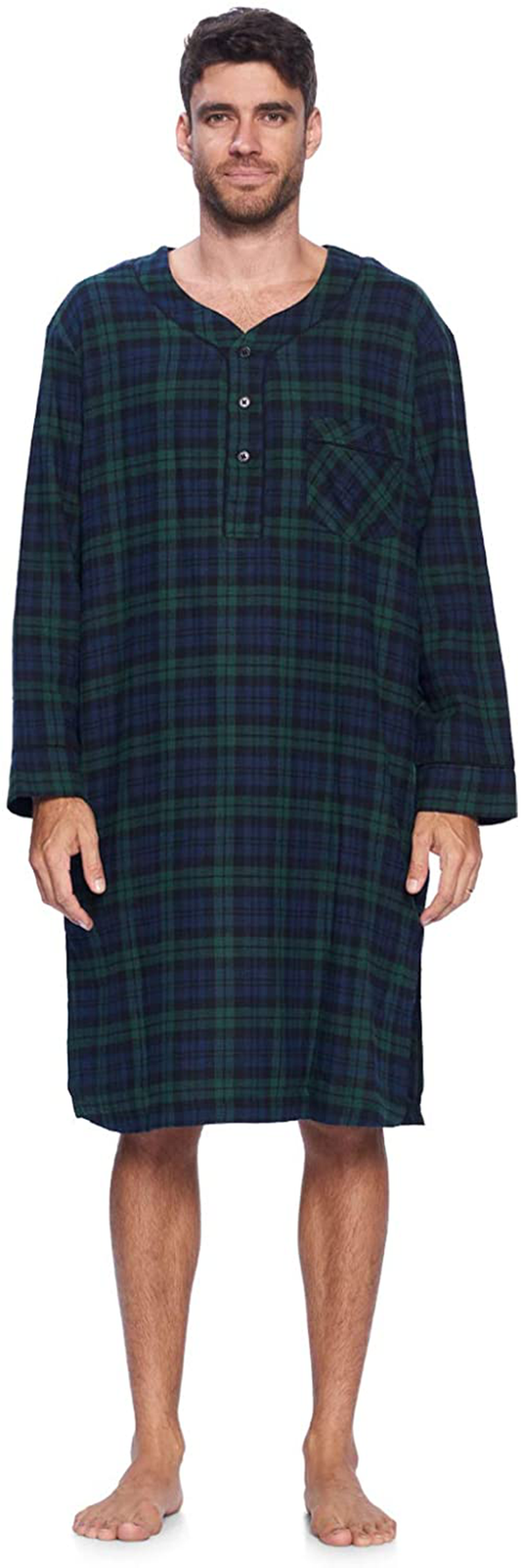 Ashford & Brooks Mens Flannel Plaid Long Sleep Shirt Henley Nightshirt Apparel & Accessories > Clothing > Sleepwear & Loungewear > Nightgowns Kylie Max   