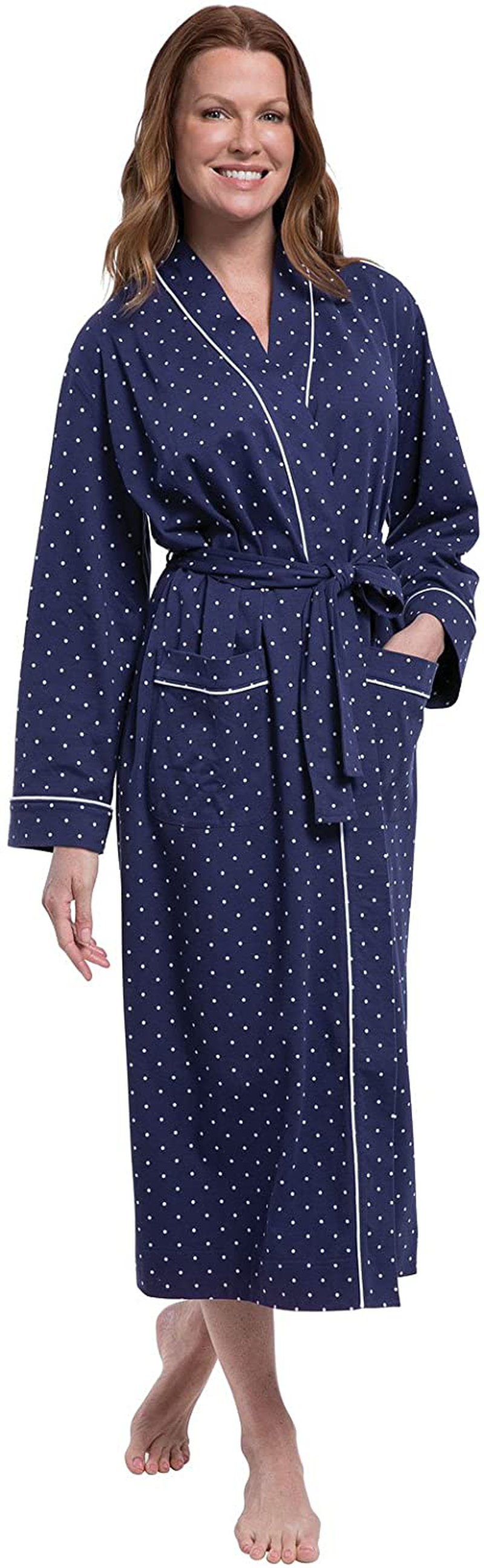 Pajamagram Long Women'S Cotton Robes - Soft Robe Womens Apparel & Accessories > Clothing > Sleepwear & Loungewear > Robes PajamaGram Navy - Polka Dot Medium 