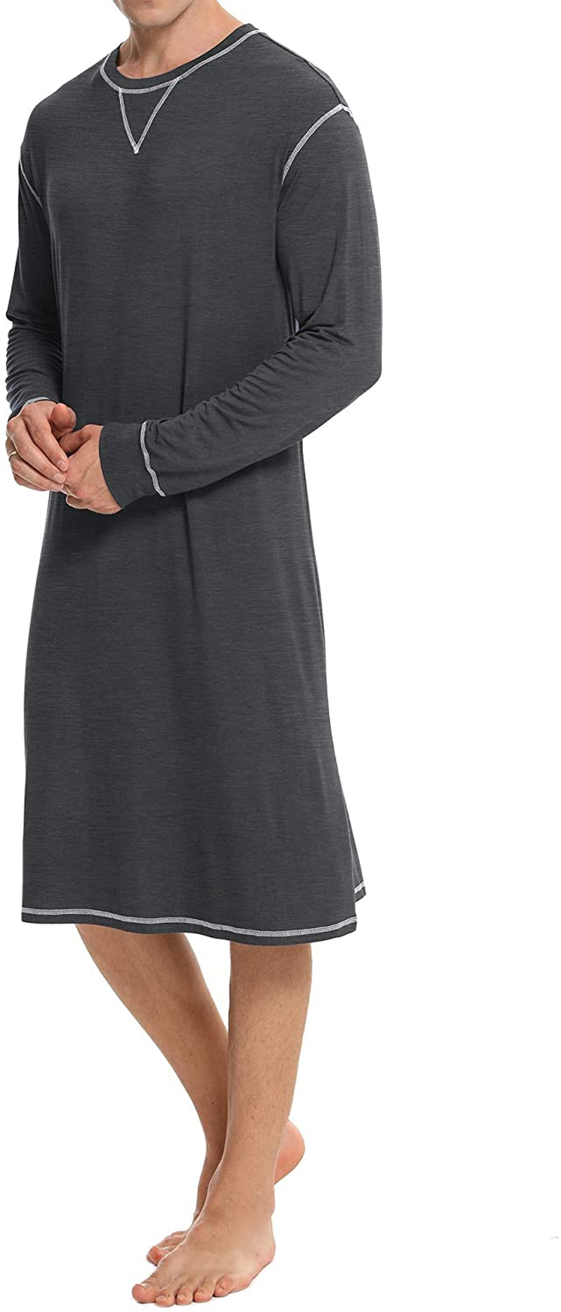SWOMOG Men'S Nightshirt Long Sleeve Crewneck Modal Nightgown Loose Comfy Sleep Shirt Apparel & Accessories > Clothing > Sleepwear & Loungewear > Nightgowns Kylie Max   