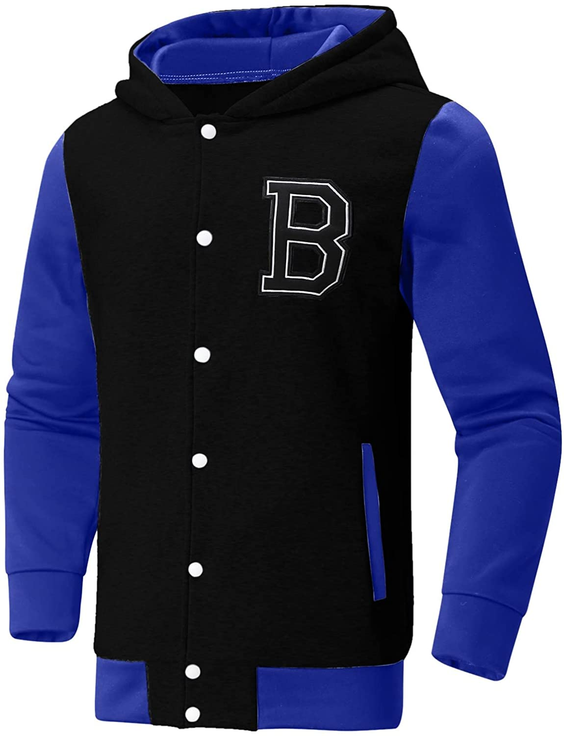 Merthy Mens Classic Varsity Baseball Jackets with Hood Casual Slim Fit Snap Buttons Cotton Uniform Bomber Jackets Coats Apparel & Accessories > Clothing > Underwear & Socks > Shapewear Merthy   