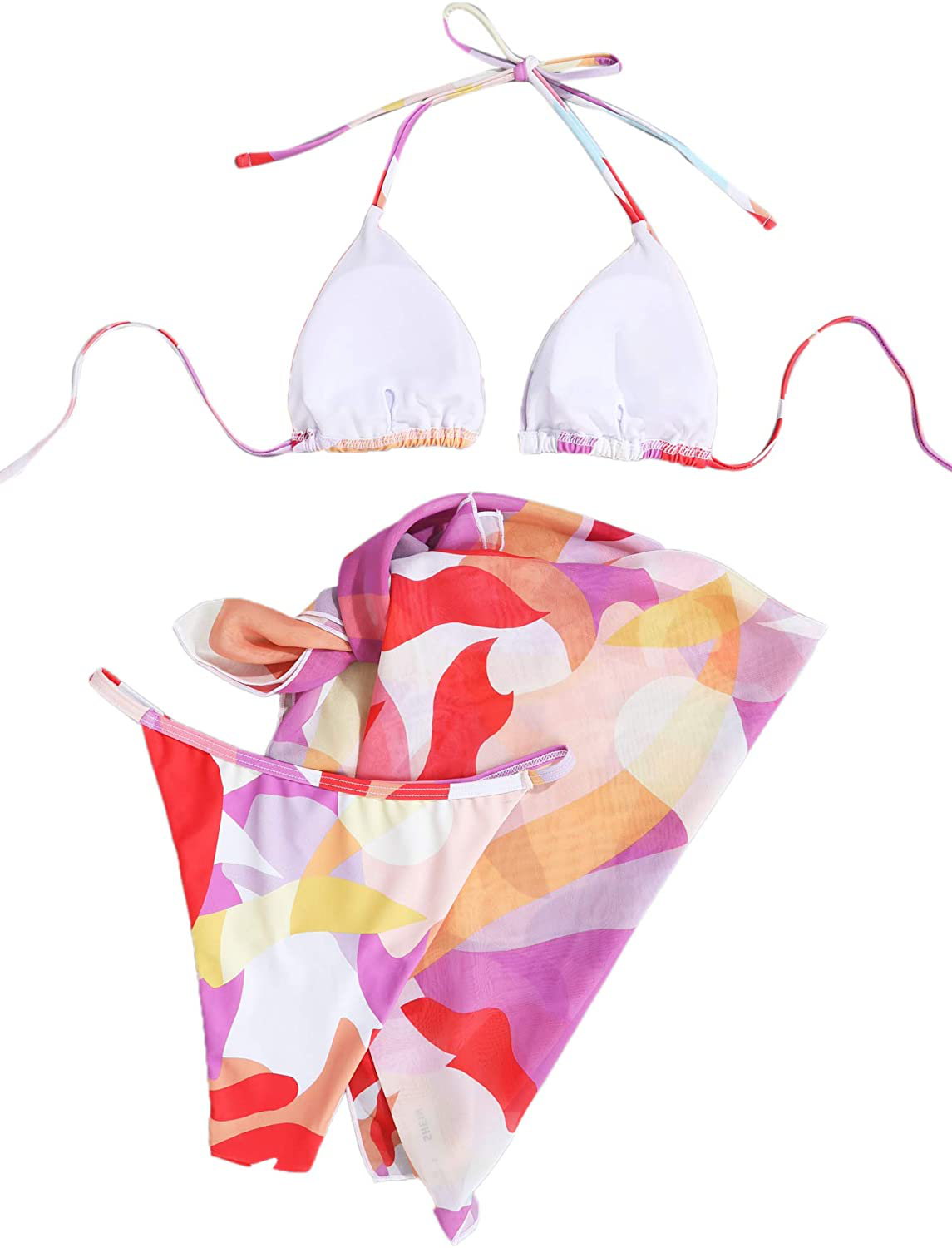 SOLY HUX Women'S 3 Piece Tie Dye Bikini Set Swimsuit with Sarongs Cover Ups Beach Skirt Bathing Suit Apparel & Accessories > Clothing > Swimwear Kylie Max   