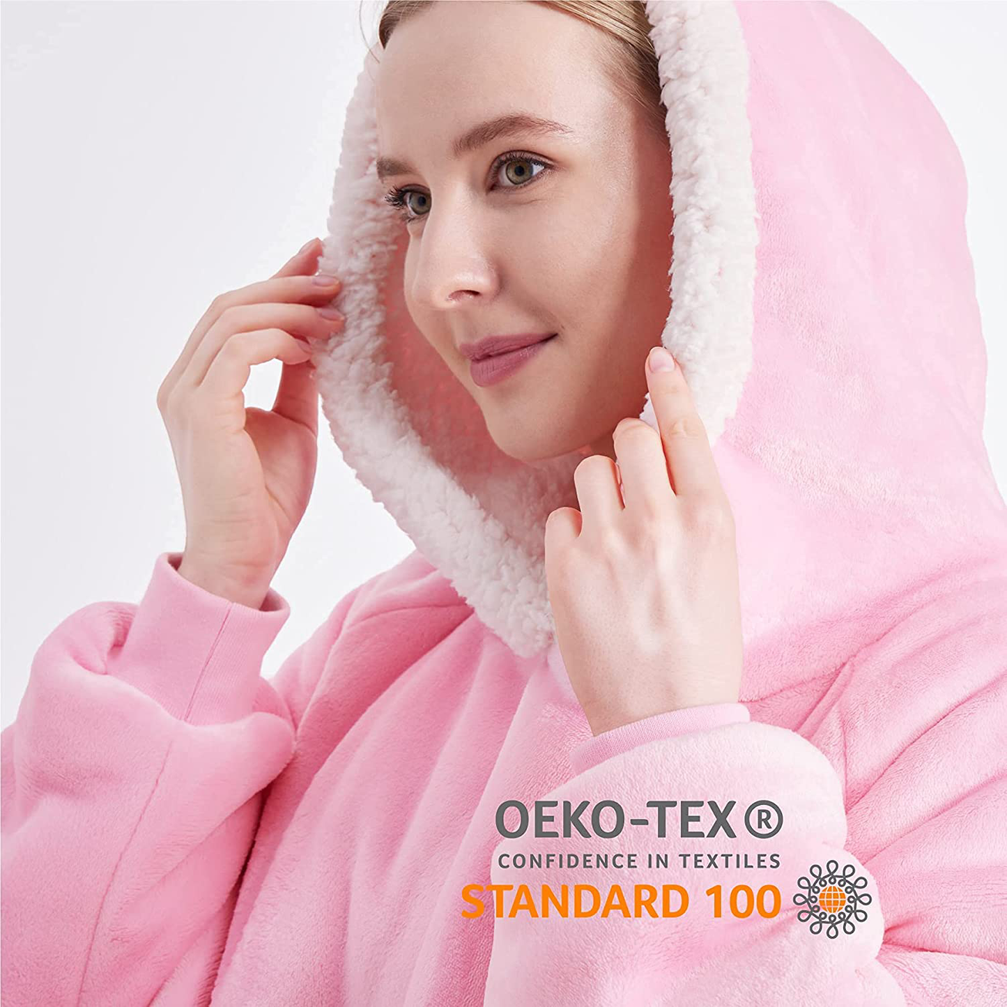 Bedsure Pink Wearable Blanket Hoodie Gift for Women- Long-Length Hooded Blanket Sweatshirt Adult with Side Split and Belt, Warm Sherpa Sweater Blanket Jacket Arts & Entertainment > Party & Celebration > Gift Giving Bedsure   