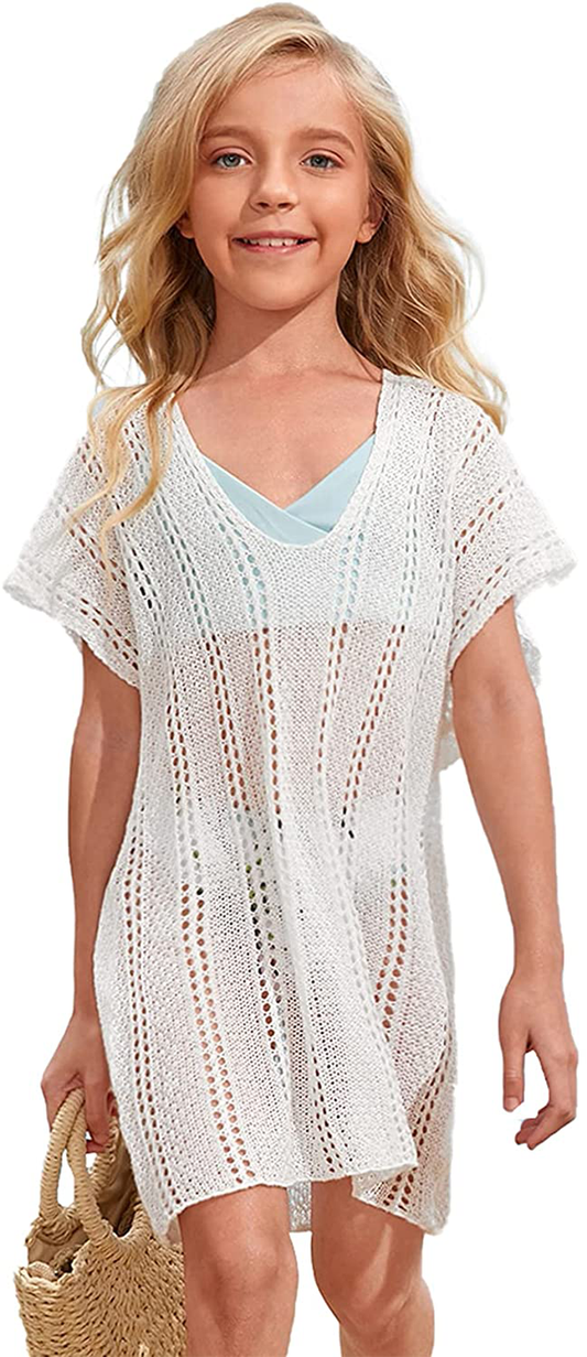 SOLY HUX Girl'S Spaghetti Strap Split Hem Crochet Beach Swimsuit Bikini Cover Up Apparel & Accessories > Clothing > Swimwear Kylie Max   