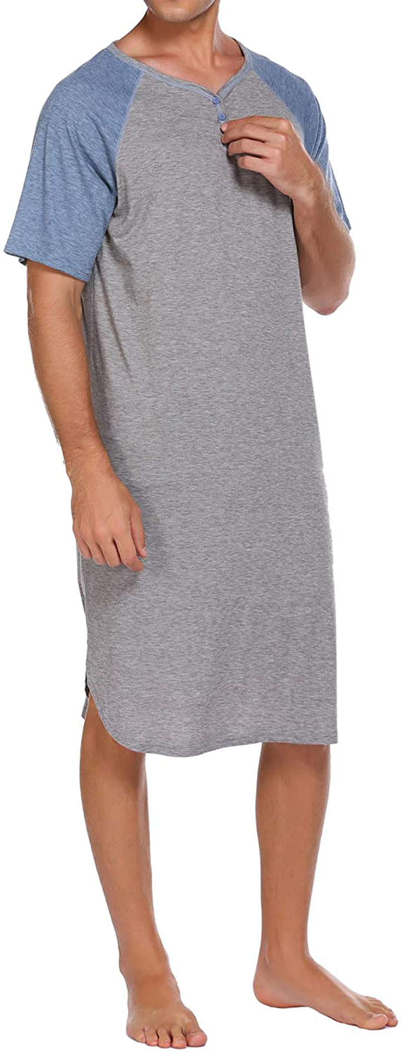 Ekouaer Sleepwear Men'S Nightshirt Short Sleeve Pajamas Comfy Big & Tall Henley Sleep Shirt M-XXXL Apparel & Accessories > Clothing > Sleepwear & Loungewear > Nightgowns Kylie Max   