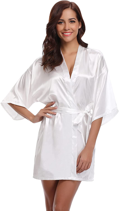 Litherday Women'S Kimono Robe Silk Bathrobe Sleepwear Short Satin Robes for Bridal Bridesmaids Dressing Gown Apparel & Accessories > Clothing > Sleepwear & Loungewear > Robes Litherday   