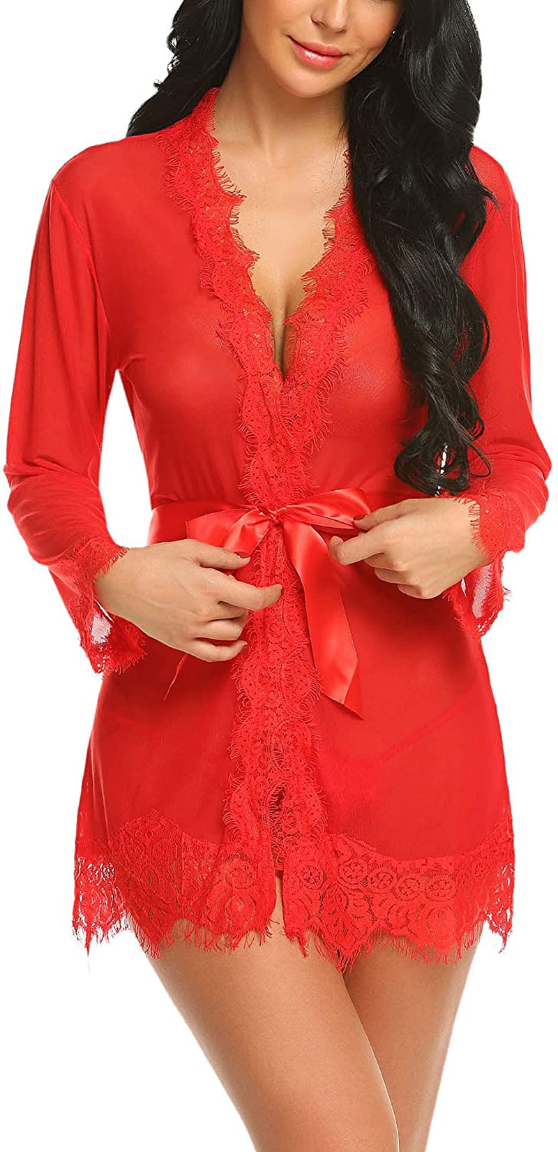Avidlove Sexy Lace Robe Kimono Mesh Nightgown Babydoll Lingerie Set Apparel & Accessories > Clothing > Sleepwear & Loungewear > Robes Kylie Max   