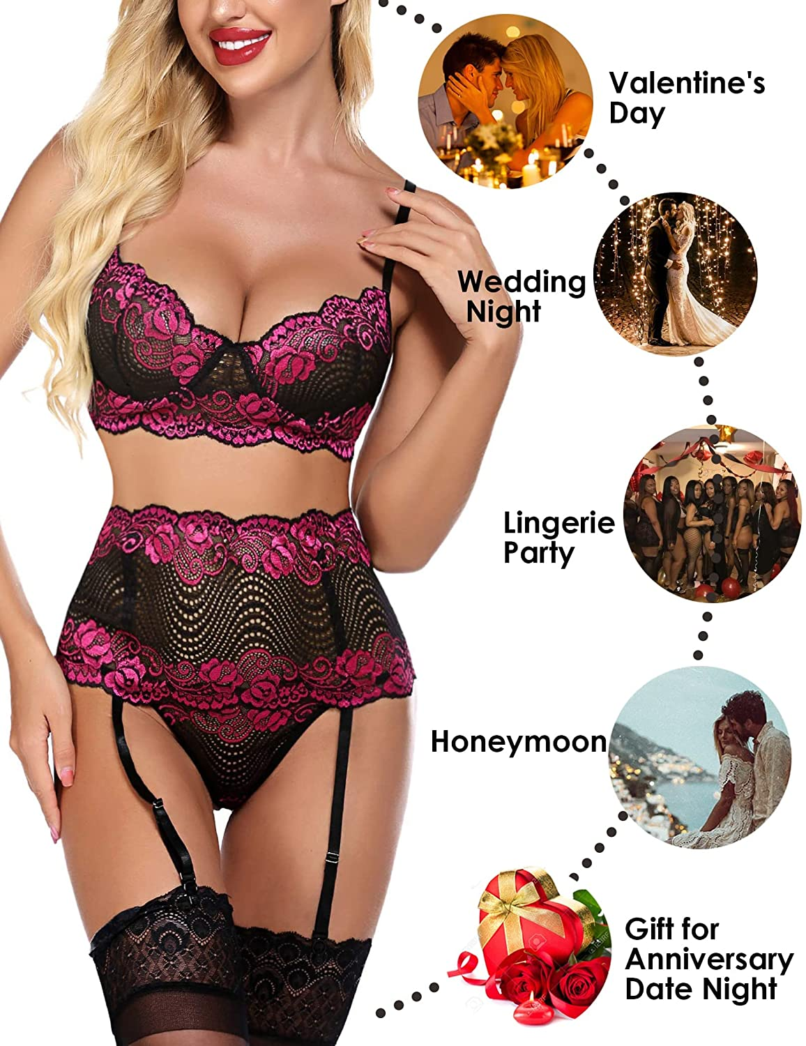 Avidlove Women Lingerie Set with Garter Belts Sexy Bra and Panty Underwire Lingerie Sets Apparel & Accessories > Clothing > Underwear & Socks > Lingerie Avidlove   