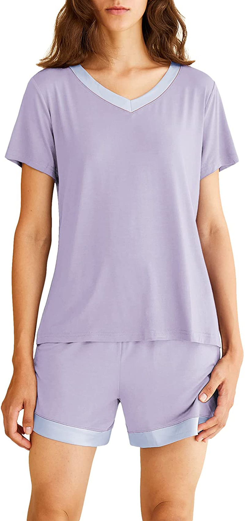 Latuza Women's V-neck Sleepwear Short Sleeve Pajama Set Apparel & Accessories > Clothing > Sleepwear & Loungewear > Pajamas KYLIE MAX Purple Large Petite 