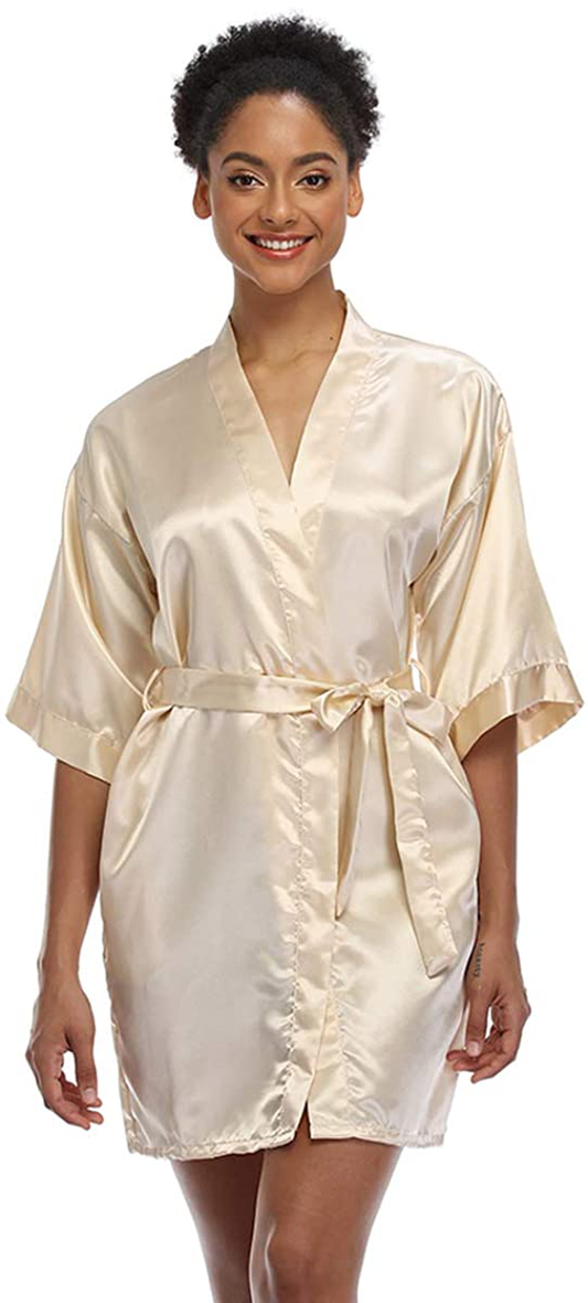 Short Silky Robe for Women Bridal Lightweight Sleepwear Satin Kimono Bathrobe Apparel & Accessories > Clothing > Sleepwear & Loungewear > Robes Ferrendo Champange Large 