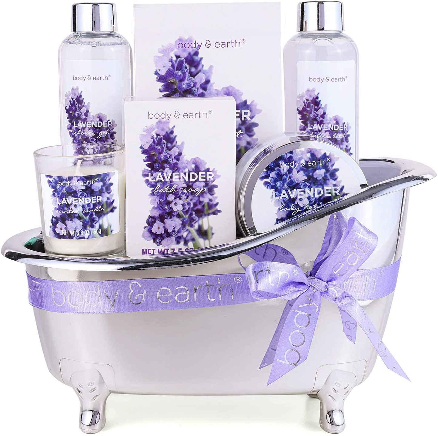 Gift Basket for Women - Bath Spa Baskets Gift Set for Women, Body & Earth 7 Pcs Lavender Bath Gifts for Birthday Mom Friend with Shower Gel, Bubble Bath, Bath Salts ,Body Lotion, Scented Candle Arts & Entertainment > Party & Celebration > Gift Giving BODY & EARTH   