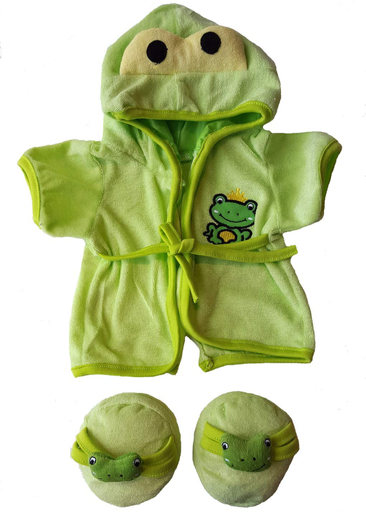 Frog Robe and Slippers Pajamas Outfit Teddy Bear Clothes Fit 14 Inch - 18 Inch Build-A-Bear and Make Your Apparel & Accessories > Clothing > Sleepwear & Loungewear > Robes Kylie Max   