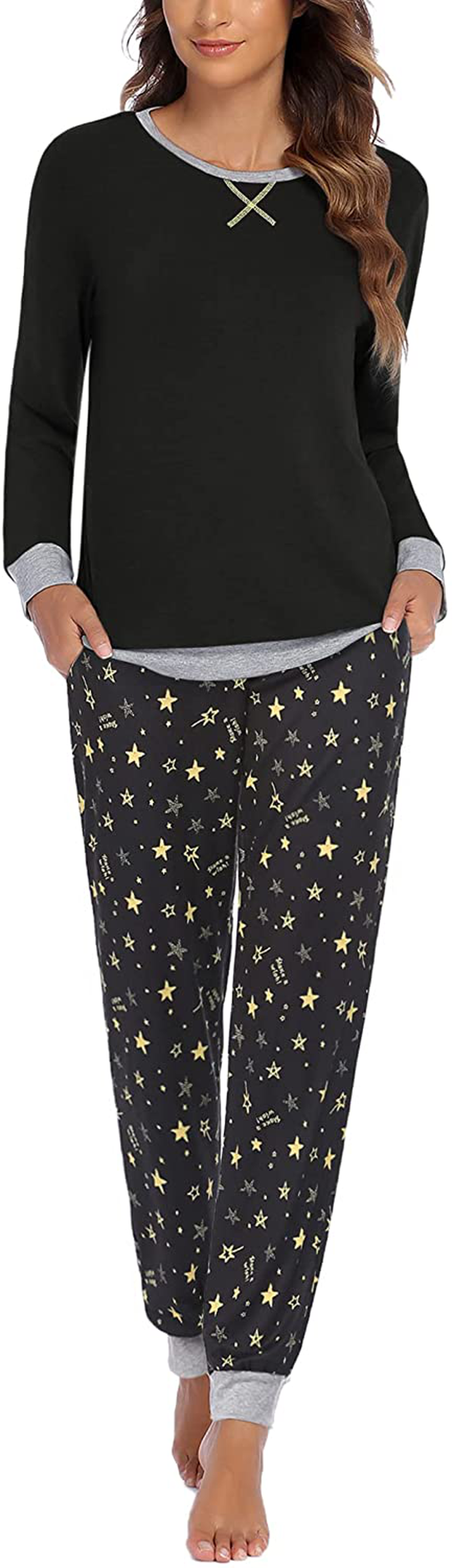 Ekouaer Women's Pajamas Sets Long Sleeve with Plaid Pants Soft Sleepwear O Neck 2 Piece Pjs Joggers Loung Set with Pockets Apparel & Accessories > Clothing > Sleepwear & Loungewear > Pajamas Ekouaer Pat9 Large 