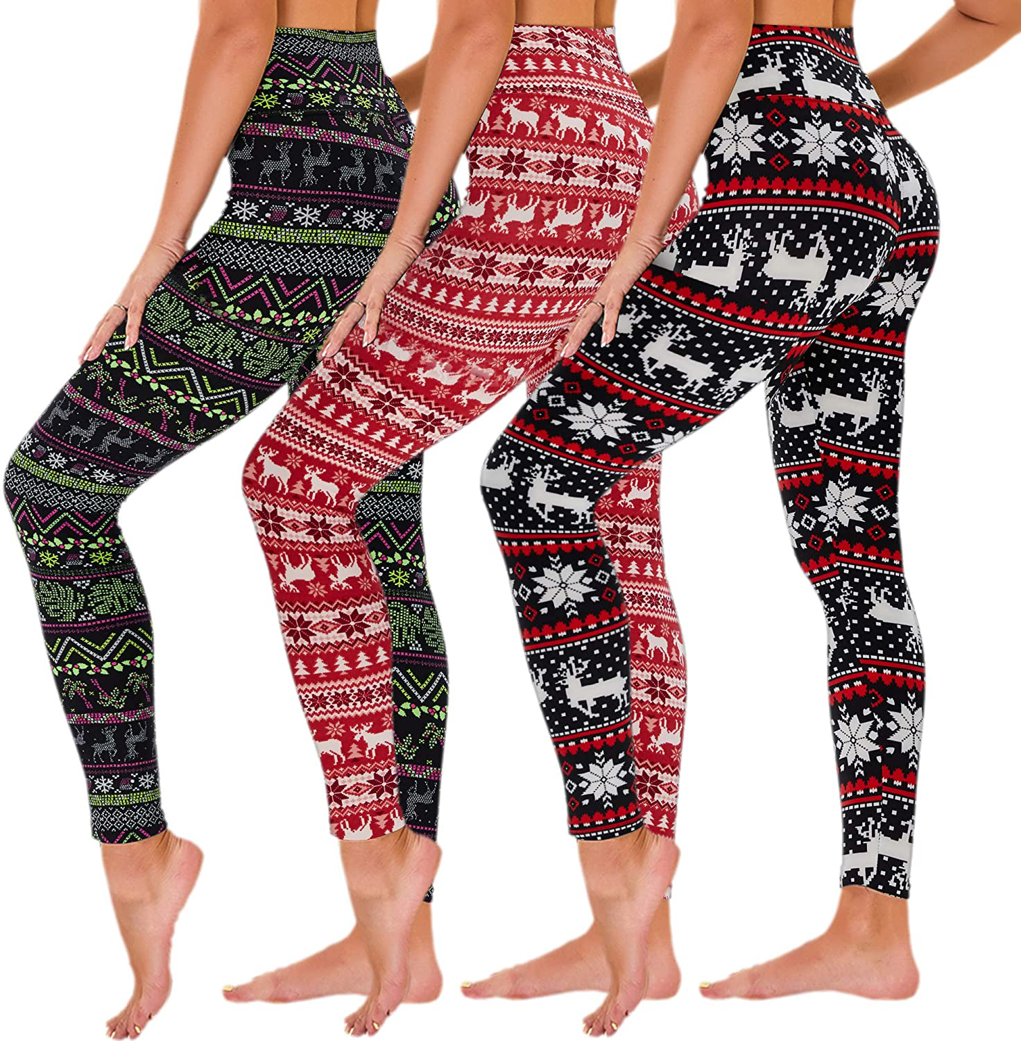 TNNZEET 3 Pack High Waisted Leggings for Women - Buttery Soft Workout Running Yoga Pants Apparel & Accessories > Clothing > Activewear TNNZEET Christmas Set Small-Medium 