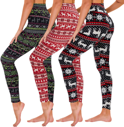 TNNZEET 3 Pack High Waisted Leggings for Women - Buttery Soft Workout Running Yoga Pants Apparel & Accessories > Clothing > Activewear TNNZEET Christmas Set Small-Medium 