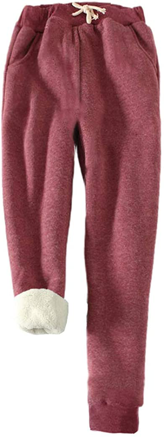 Hesayep Women'S Warm Sherpa Lined Sweatpants Drawstring Athletic Jogger Fleece Pants with Pockets Apparel & Accessories > Clothing > Activewear Kylie Max   