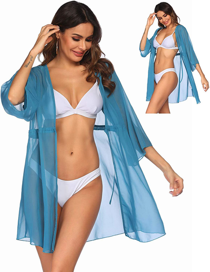 Ekouaer Cover up Women Bathing Suit Coverups Short Swim Cardigan Chiffon Pool Kimino Sheer Bikini Beachdress Apparel & Accessories > Clothing > Swimwear Kylie Max   