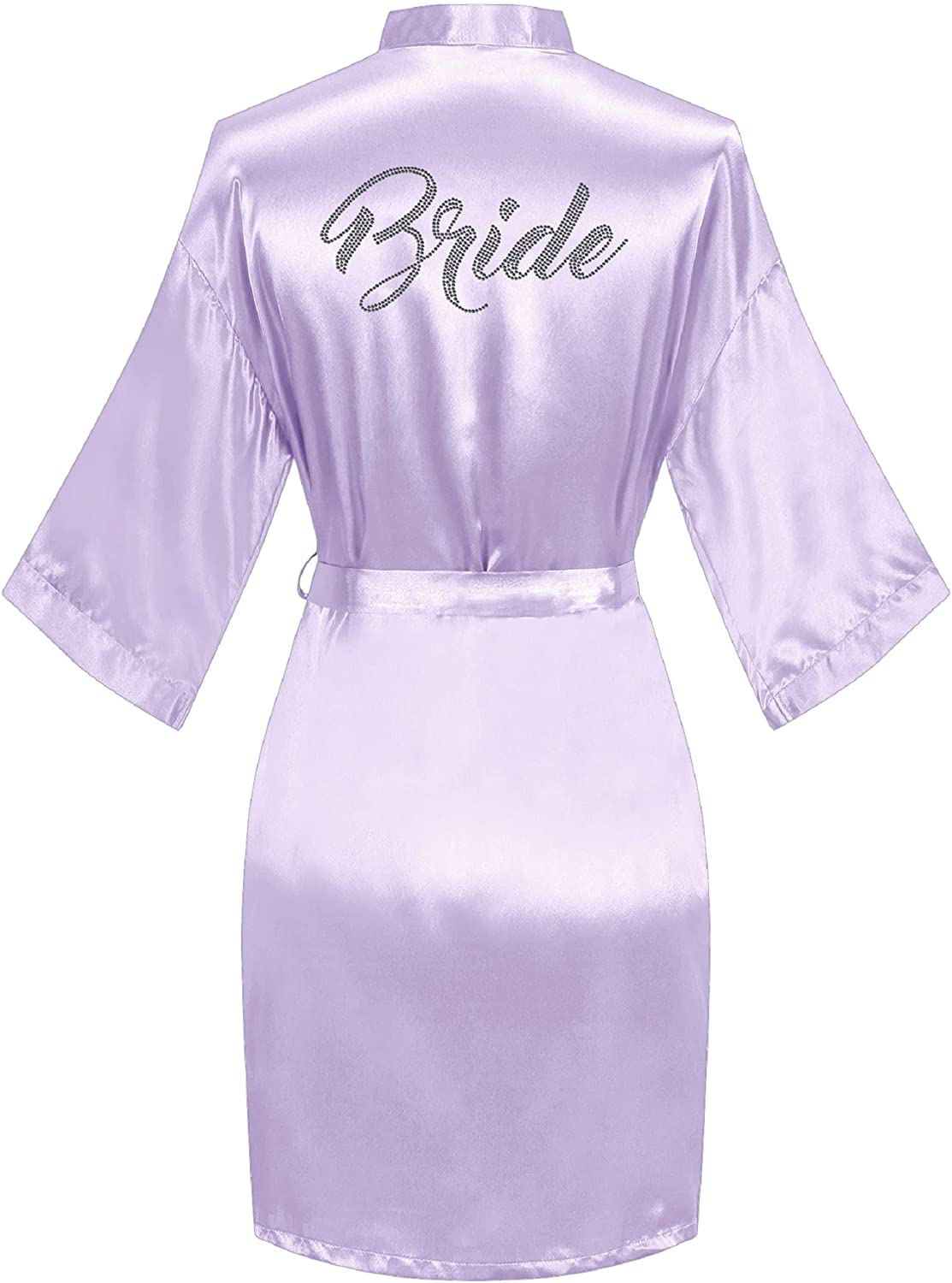 Sunshinemall Women'S Satin Kimono Robes with Rhinestones Bride Bridesmaid Short Sleepwear Wedding Dressing Gown Apparel & Accessories > Clothing > Sleepwear & Loungewear > Robes sunshinemall Bride-light Purple Large-X-Large 