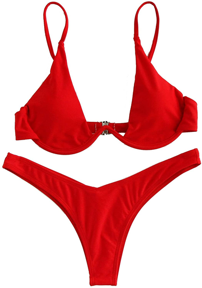 Verdusa Women'S Sexy Triangle Bathing Two Pieces Swimsuit Bikini Set Apparel & Accessories > Clothing > Underwear & Socks > Underwear Verdusa Red Small 